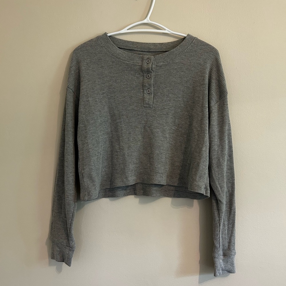 Waffle Long Sleeve Henley Crop Top